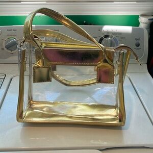 Clear Tote Bag with Gold Trim - Women's Handbag baseball park tote